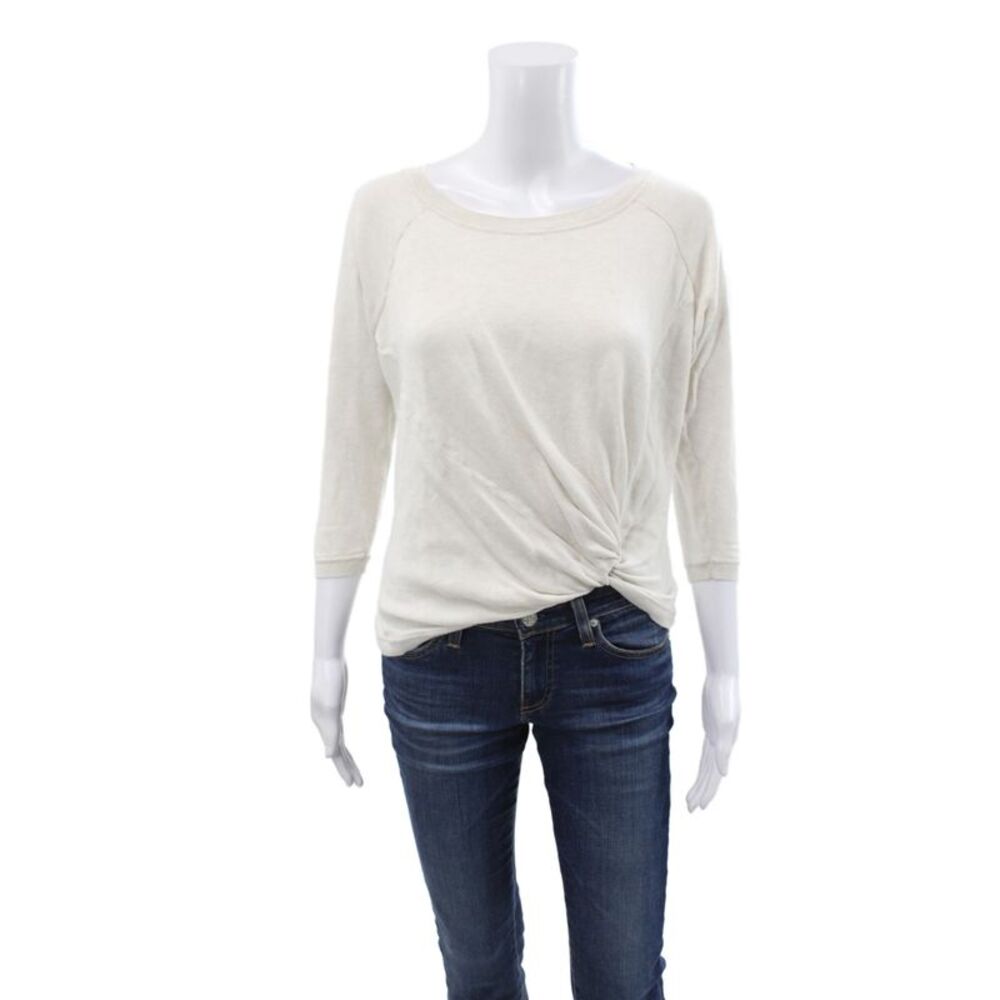 Margaret OLeary Women Pullover Sweater Ivory Cotton 3/4 Sleeve Neck Size S